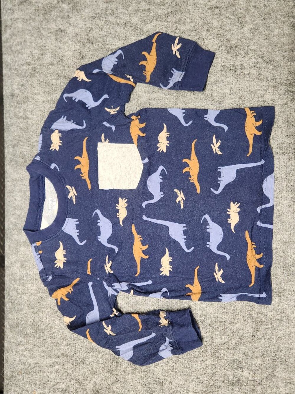 Carter's Toddler Boys Dinosaur Long Sleeve Shirt Navy Blue Orange 3T Pocket